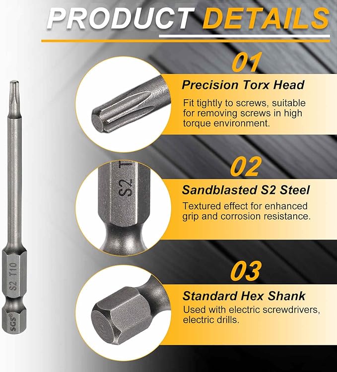 HARFINGTON 2pcs T10 Torx Head Screwdriver Bit 1/4" Hex Shank 3" (75mm) Long Magnetic No Hole Tip Tamper Proof 6 Point Star Screw Driver Drill Bits S2 Steel Industrial Power Screwdrivers