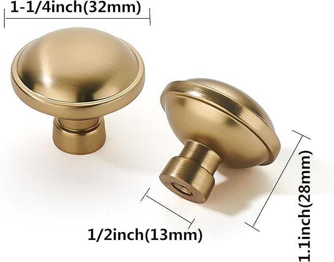 khtumeware 6 Pack Drawer Pulls 1-1/4 Inch Champagne Bronze Cabinet Knobs Solid Round Dresser Drawer Knobs Brass Cabinet Hardware for Cupboard Drawer Pulls