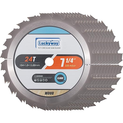 Luckyway 7-1/4 Inch Circular Saw Blade 24T (10-Pack) for Framing with 5/8 Inch Arbor TCT Saw Blade for Cutting Wood
