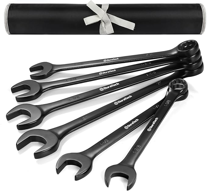 DURATECH Jumbo Combination Wrench Set, SAE, 6-piece, 1-3/8'' to 2'', CR-V Steel, Black Electrophoretic Coating, with Pouch