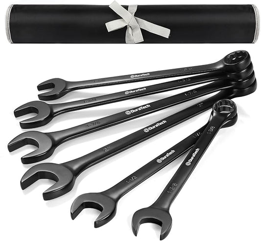 DURATECH Jumbo Combination Wrench Set, SAE, 6-piece, 1-3/8'' to 2'', CR-V Steel, Black Electrophoretic Coating, with Pouch