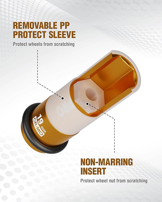 WORKPRO 1/2" Drive Lug Nut Impact Duty Socket, 19mm Deep Thin Wall Socket, Made of Premium Cr-Mo Steel, Non-Marring Lug Nut Wheel Sockets for Car