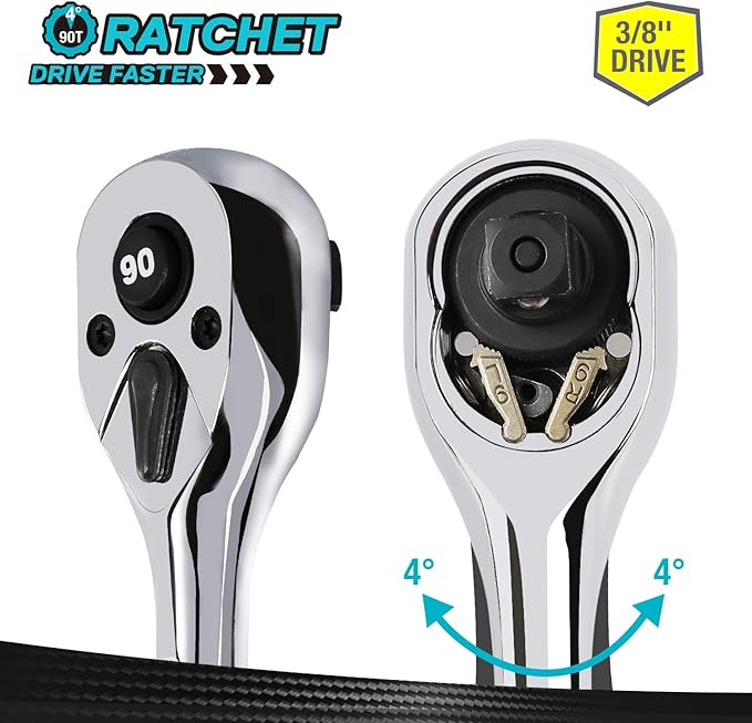 DURATECH 3/8-Inch Drive Ratchet, 90-Tooth Quick-release Ratchet Wrench, Reversible, Cr-V Made, Full Polished, Stocking Stuffers for Men Women Gifts for Men Gifts for Women Gifts for Dad