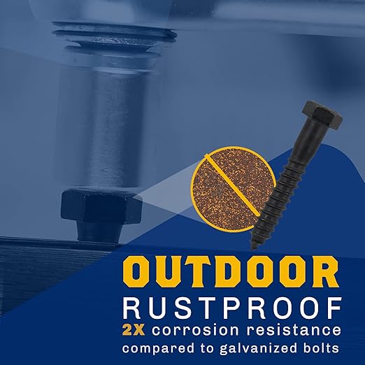 1/2" x 5?? 25-Piece Black Lag Bolts, Rustproof 4-Layer Ceramic BLAKOTE, 2X Protection of Galvanized Lag Screws, for Decks Pergolas by Makers Bolt