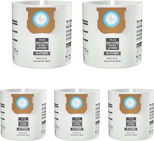 for Shop Vac Bags 15-22 Gallon, Type G 90663 9066300; Type J 90673 9067300 and VF2008 High-Efficiency Disposable Dust Collection Vacuum Filter Bags 5 Pack
