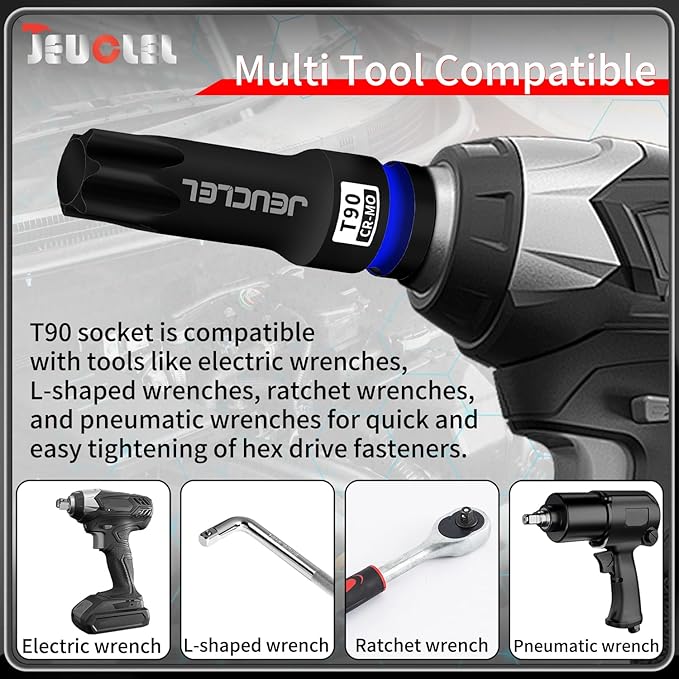 T90 Torx Bit Socket, 1/2" Drive Torx Star 6 Point Impact Bit Socket, 3-Inch, Cr-Mo Steel, Screwdriver Adapter for Electric Ratchet Wrenches Fastening Screws Hand Repair