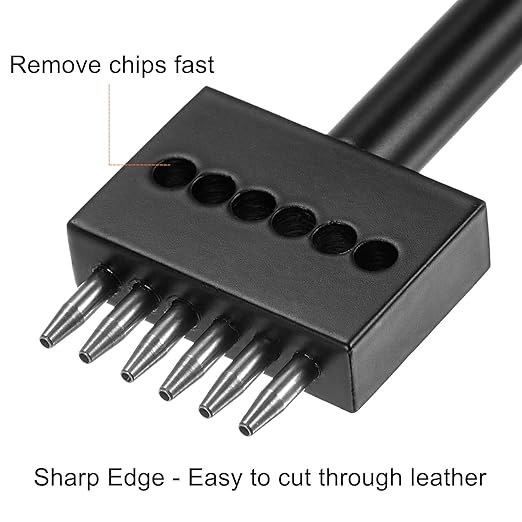 uxcell 6 Prong Leather Prong Punch Tool 4mm Steel Prong Row Round Hole Stitching Chisel for Leather Craft