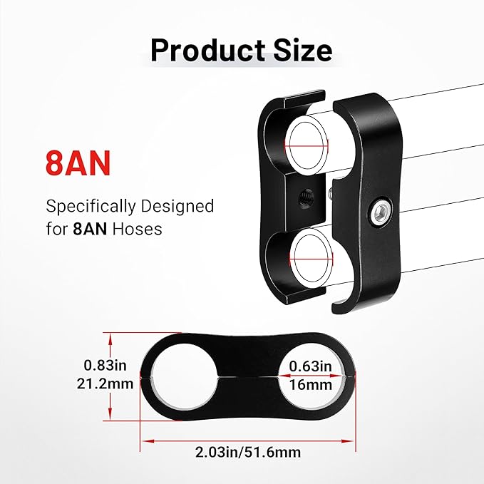 EVIL ENERGY 8AN Hose Separator Clamp, AN8 Fuel Line Mounting Clamp Aluminum Black 10PCS