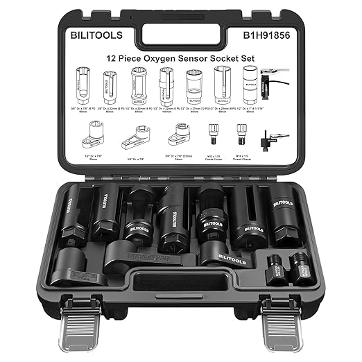 BILITOOLS 11-Piece O2 Oxygen Sensor Socket Set 7/8" (22mm), 1" & 1-1/16", Offset Oxygen Sensor Wrench Set includes Oil Pressure Switch Socket, Oil Sending Unit Socket