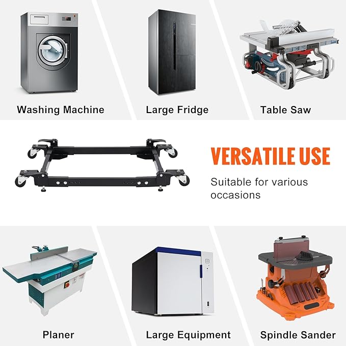 VEVOR Mobile Base, 1500 lbs Capacity, Adjustable from 20" x 24.5" to 28" x 33.5", Heavy Duty Universal Mobile Base Stand with 4 Swivel Wheels, for Woodworking Equipment, Bandsaw, Power Tool, Machine