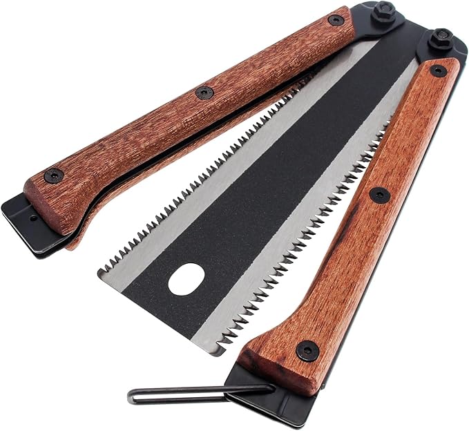 Hand Saw 5.62 Inch Mini Double Edges Pull Folding Saw Portable Hand Wood Saw for Hard/Soft Wood/Camping Saw with SK5 Blade, Safety Latch, Gifts for Men