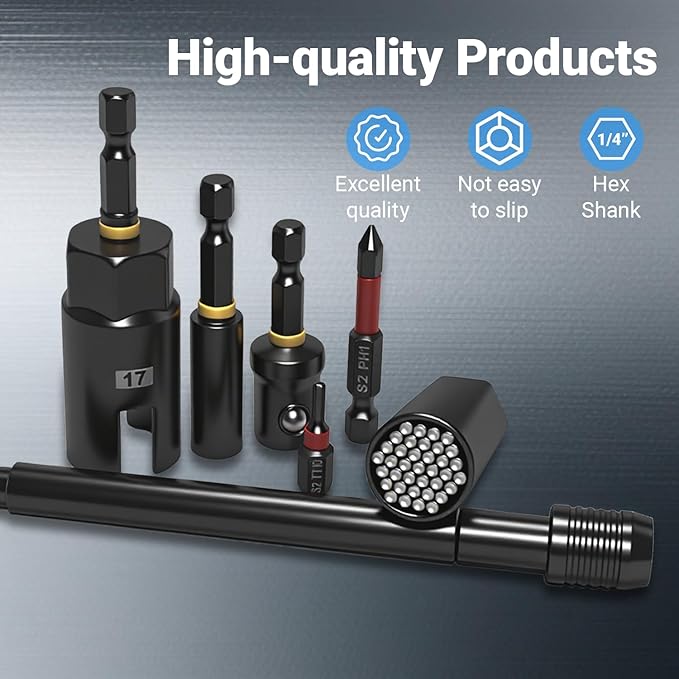 80-Piece Impact Magnetic Nut Driver Set, SAE/Metric Nut Driver Set, Socket Adapters, Bit Holder, Wing Nut Driver, Universal Sockets, Quick Release Extension, Power Bits, Slotted Storage Box