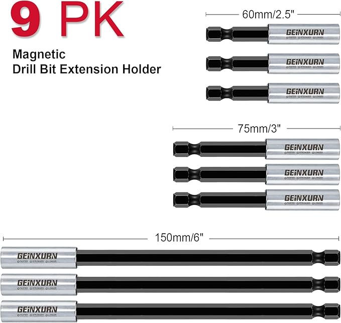 9Pc Cr-V Screwdriver Bit Holders, Extension Socket Drill Bit Magnetic Holder Hex Shank Quick-Change Drill Bit Guide (2.5??????