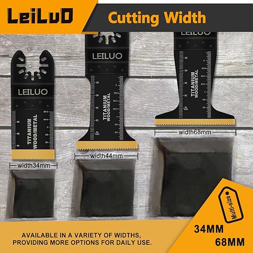 LEILUO 110 Pcs Oscillating Tool Blades Titanium Extra Long & Wide Multitool Blades for Wood Drywall Nails with Storage Bag Universal Oscillating Saw Blade Fit DeWalt Makita and More