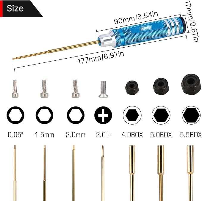INJORA 7 PCS Colorful Hex Screwdriver Nut Driver & Phillips Screwdriver Tool Set, RC Car Tools Kit For 1/18 1/24 RC Mini Crawler Car SCX24 TRX4M FCX24