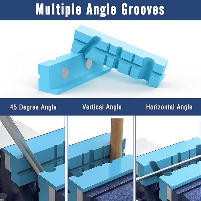Housolution 5 Inch Magnetic Vise Jaw Pads Covers, 1 Pair Retention Vice Jaw Pads Universal Jaw Covers with Multiple Angle Grooves Design, Vice Soft Jaws for Woodworking, Jewelry Making, Plumbing