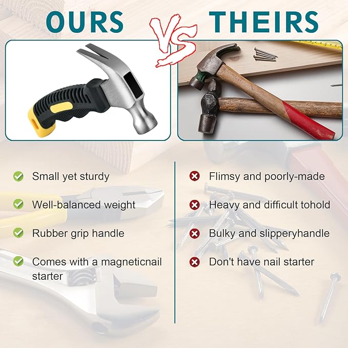 8 oz Small Claw Hammer - Mini Hammer for Women&Kids - Little Hammer for Household Projects, Woodworking & DIY Tasks