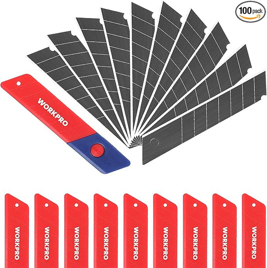 WORKPRO 18mm Snap-off Blades, SK5 Steel Replacement Blade Fits all 18mm Utility Knife & Box Cutter, Pack of 100
