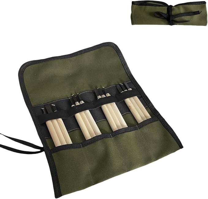 BLIRITEL Small Canvas Chisel Roll, Chisels Bag Tool Organizer with 4 Pockets, Metal Pry Bar Plier Wrench Roll Tool Pouch for Mechanic Carpenter Craftsman (Army Green)