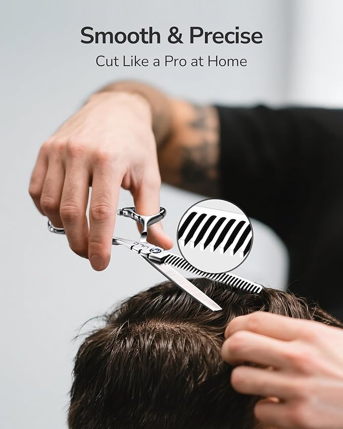 ULG Hair Thinning Scissors 6.7??Shark Series 100% Japanese Stainless Steel, Offset Handle, 30-Tooth Seamless Thinner 15% Hair Removal, Professional Barber Layering Shears for Salon & Home Hair Styling