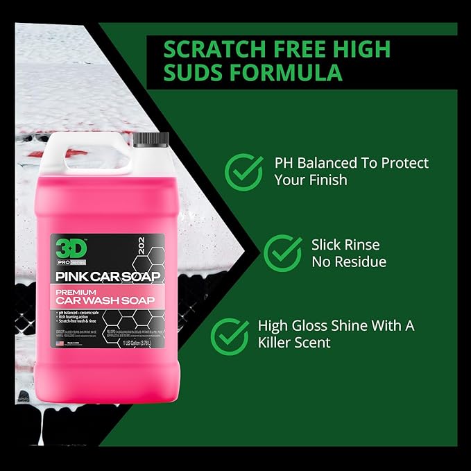 3D Pink Car Soap ??1 Gallon |pH Neutral Car Wash Soap with High Suds & Cherry Scent | Scratch-Free, High Gloss Shine | Safe on Wax & Sealants | Weekly Car Care