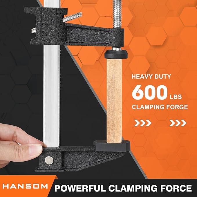 HANSOM 4-Pack 36 inch Bar Clamps,Long Wood Clamps Heavy Duty Force 600 Lbs Adjustable and Release Quickly,Woodworking Clamps Throat Depth 2.5 inch with Plastic Handle