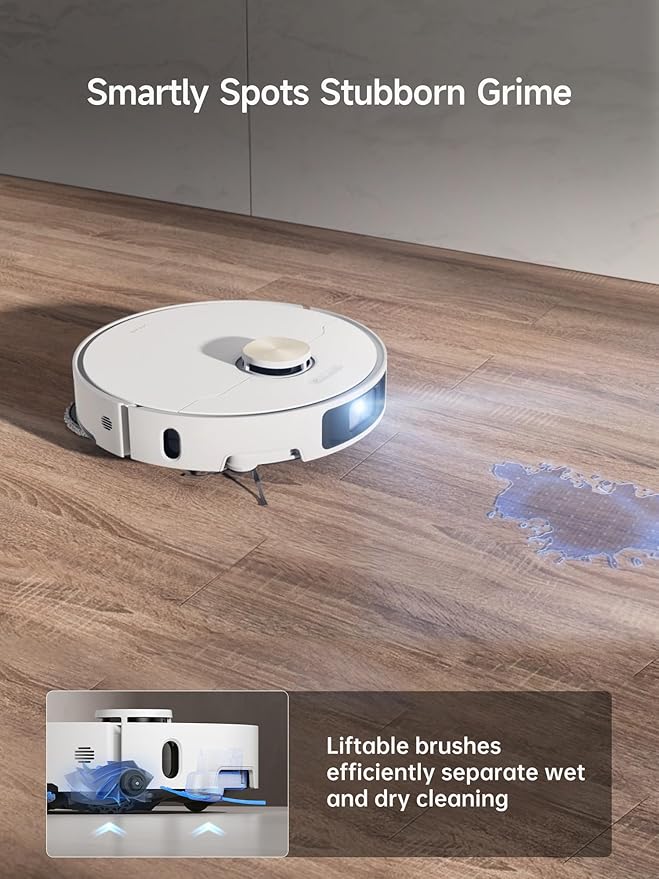 DREAME X40 Ultra Robotic Vacuum with Removable & Liftable Mop, 12,000Pa Suction, Side Brush Extensive Cleaning, 158째F Mop & Washboard Self Cleaning, Auto-Empty, Auto Refill, liftable Brushes White