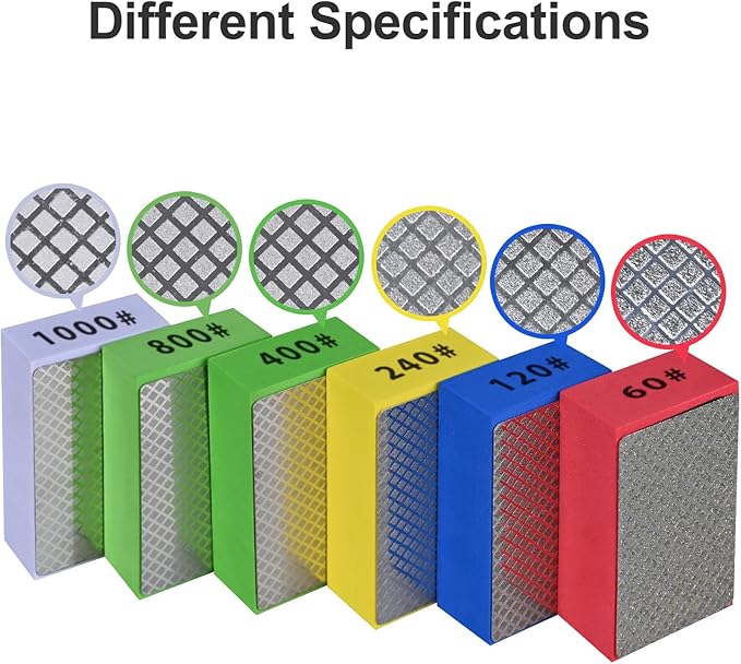 6pcs Diamond Hand Polishing Pads for Ceramic Tile Glass Grinding,Sanding Blocks Polishing 60#,120#,240#,400#,800#,1000#