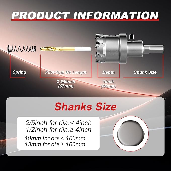 2" (51mm) 2Pcs TCT Carbide Hole Saw Kit for Metal - Heavy Duty Hole Cutter Drill Bits Set, Cuts Stainless Steel, Iron, Aluminum, Wood, Plastic