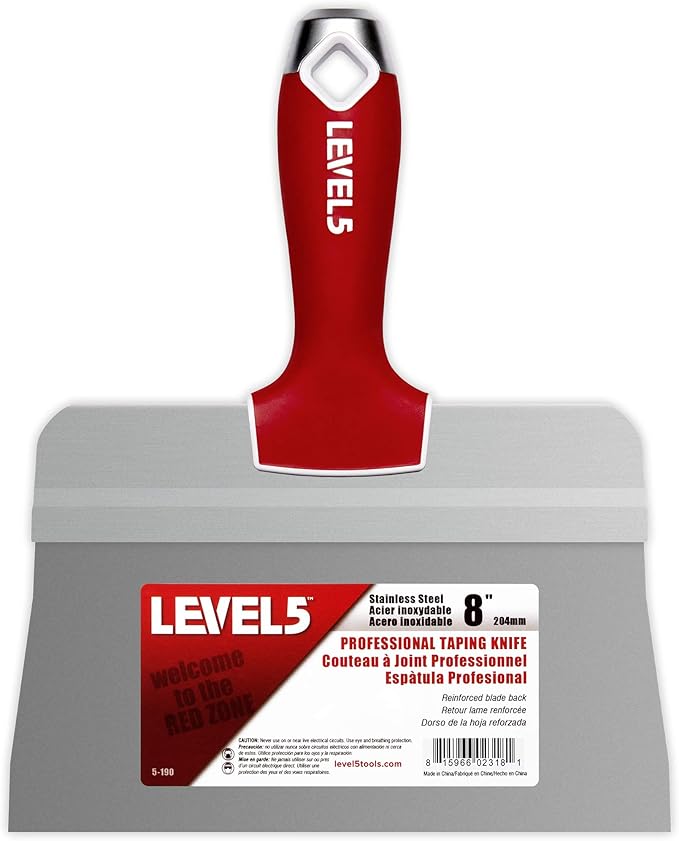 8" Big Back Taping Knife | LEVEL5 | Stainless Steel w/Soft Grip Handle | 5-190