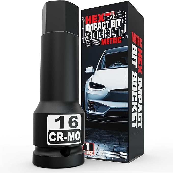 1/2" Drive 16 mm Hex Impact Bit Socket, H16 Allen Bit Socket, Metric, Cr-Mo Steel, Automotive Repair Industrial Maintenance and DIY Enthusiasts Alike