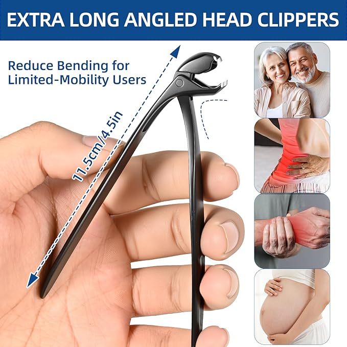 Long Handled Toenail Clippers for Seniors Thick Toenails, Heavy Duty Large Toe Nail Clippers for Thick Nails for Men, Ultra Sharp Slanted Ingrown Toenail Clippers, 6PCS