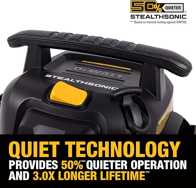 DEWALT 10 Gal Stealthsonic Shop Vacuum Wet and Dry, 5HP Heavy-Duty Stainless Steel Shop Vac, Ultra-Quiet with Complete Accessory Kit & 6 Bonus Dust Bags - Ideal for Job Sites, Workshops & Garages