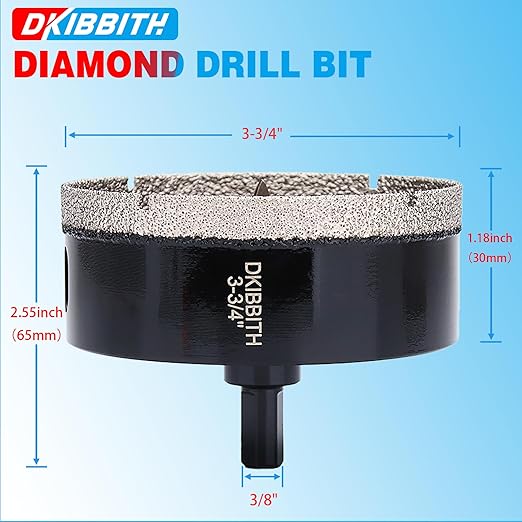 DKIBBITH 3-3/4" Diamond Hole-Saw Bits with Pilot Drill Bit - 3-3/4" Diamond Tipped Tile Hole Saws with Guiding Bit for Porcelain Tile Ceramic Pottery Granite Stone Glass Bottles 95mm.