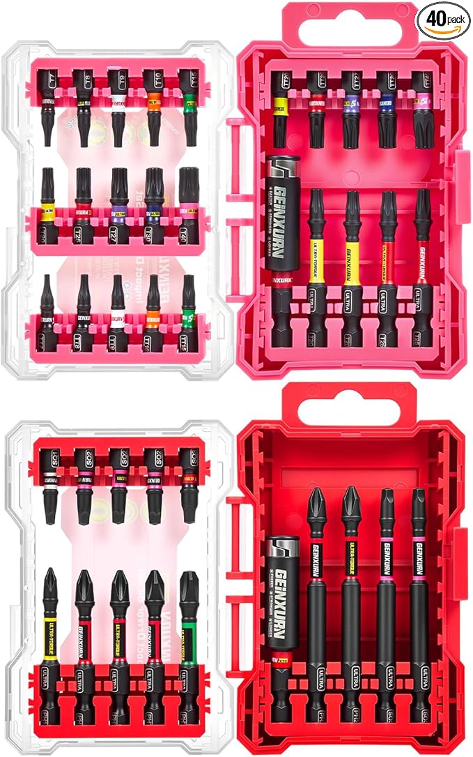 40Pieces Impact Screwdriver Bits Set, Magnetic S2 Steel Phillips/Square/Torx Insert Power Bits Tips,Impact Bit Holder with Storage Box Case