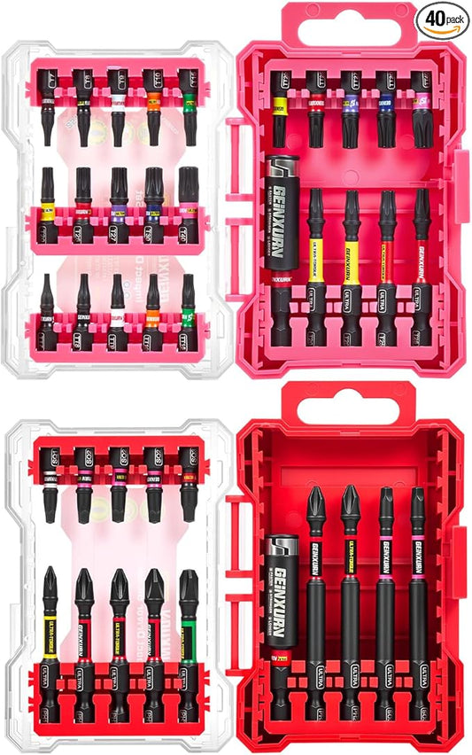 40Pieces Impact Screwdriver Bits Set, Magnetic S2 Steel Phillips/Square/Torx Insert Power Bits Tips,Impact Bit Holder with Storage Box Case