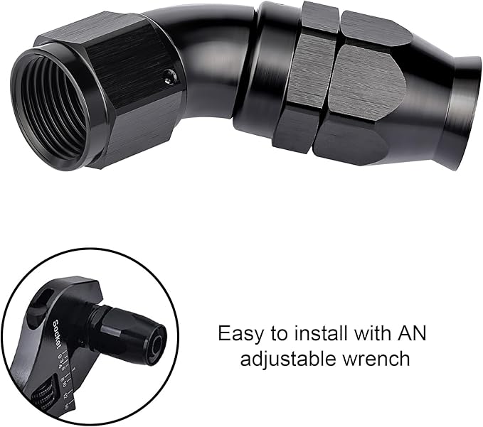EVIL ENERGY 10AN 45 Degree PTFE One Piece Full Flow End Hose Fitting Aluminum Black