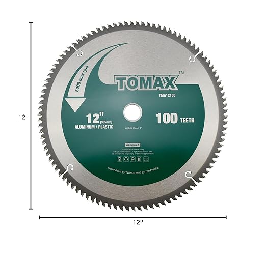 TOMAX 12-Inch 100 Tooth TCG Aluminum and Non-Ferrous Metal Saw Blade with 1-Inch Arbor