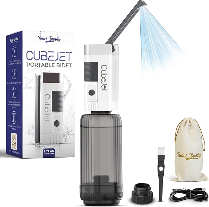 BIDET BUDDY짰 CubeJet Portable Bidet | Rechargeable Electric Travel Bidet for Travel, Camping & Home | Ultra High Pressure USB-C Hygiene Device with Seat-Bidet-Level Cleaning Power - Silver