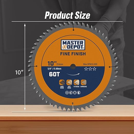 10 Inch Table Saw Blade/Miter Saw Blade, 40T & 60T Combo Pack Fine Finish for Wood Cutting, Carbide-Tipped ATB, Thin Kerf, 5/8" Arbor (2-Pack)