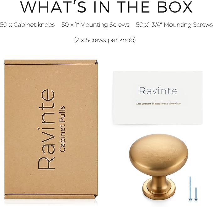 Ravinte 50 Pack Kitchen Cabinet Knobs and Drawer Pulls - Champagne Bronze Door Handles for Dresser Drawers