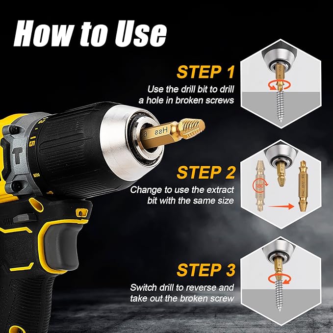 TOPEC Small Screw Extractor Set, 13 PCS Stripped Screw Removal Tool, HSS 6542 Easy Out Kit for Damaged, Broken Fasteners, Gifts for Men (Golden)