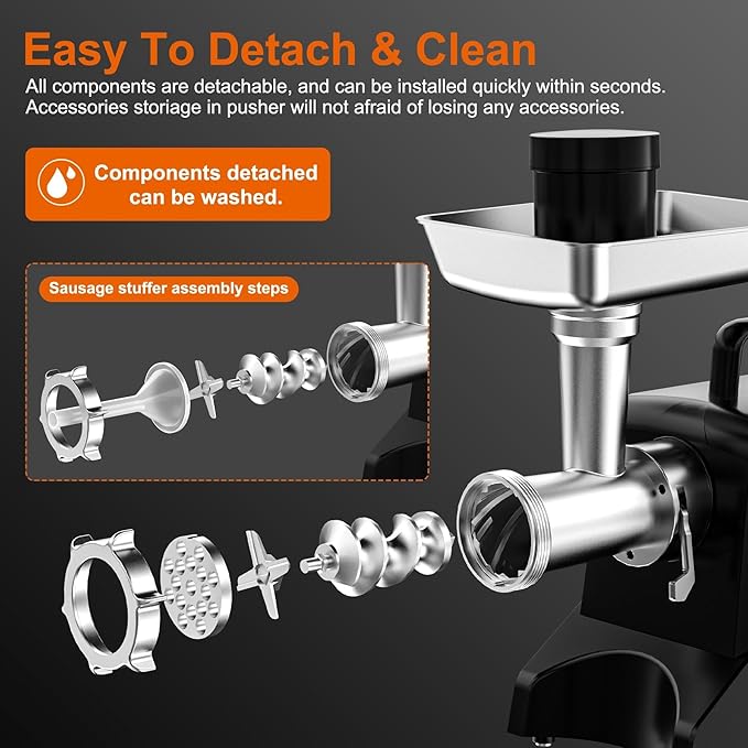 Commercial Meat Grinder Mincer, Heavy Duty Sausage Stuffer, Peak Power 3150W with S.S. Blade, Multi-Size Grinding Glates and Sausage Tube, Reversal Fuction, for Catering, ETL Certified