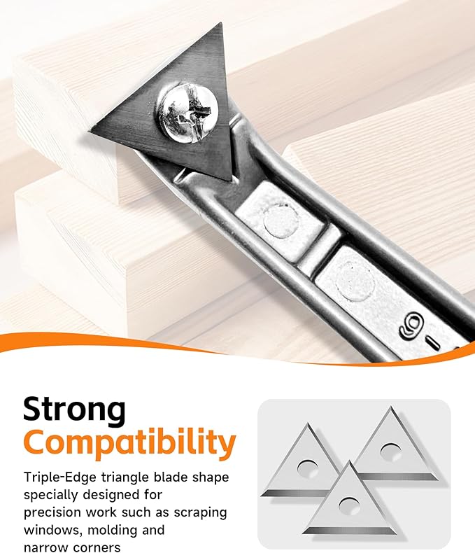 Paint Scraper Blade 1" Triple-Edge Triangle Carbide, 10Pcs Double-Edged Reversible Replacement Blades, Fit for 1in Scraper, for Removing Paint, Glue, Varnish and Rust