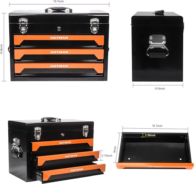 Campfun 439PCS Tool Set, Mechanic Tool Set for Home, Tool Box Set 4-Tier Socket Wrench Ratchet Plier Nails, Home Tool Set Mechanics Kit with 3 Drawers Organizer for Adults Man Handyman, Orange