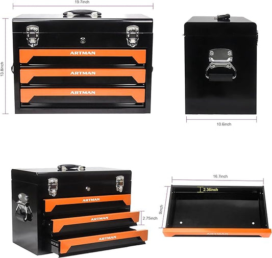 Campfun 439PCS Tool Set, Mechanic Tool Set for Home, Tool Box Set 4-Tier Socket Wrench Ratchet Plier Nails, Home Tool Set Mechanics Kit with 3 Drawers Organizer for Adults Man Handyman, Orange