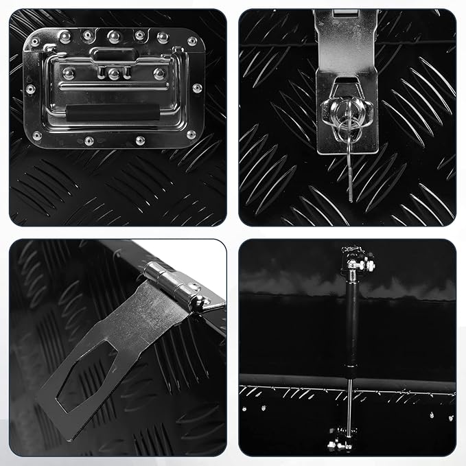 confote 20 Inch Aluminum Stripes Plated Tool Box Pick Up Truck Bed RV Trailer Toolbox Waterproof Square Storage Organizer with Side Handle, Lock and Keys -20"x 12"x 9.5"竊똁lack