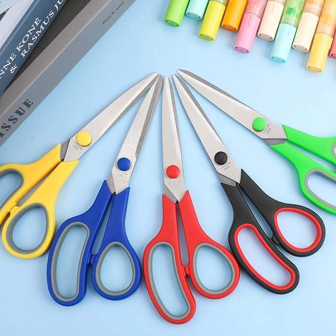 8" 12 Pack All Purpose Heavy Duty Scissors- Comfort-Grip Sharp Scissors for Office School Sewing Fabric Craft High/Middle School Student Teacher Scissor, Right/Left Hand