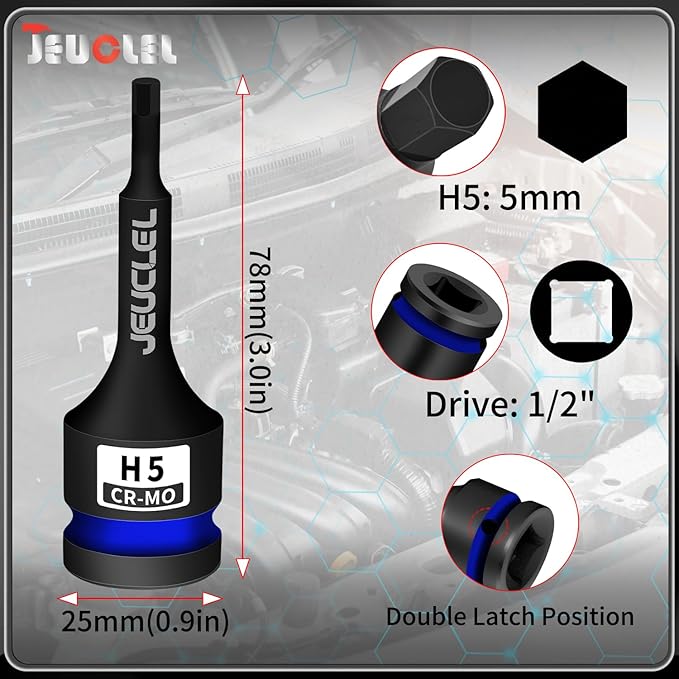 5mm Hex Impact Bit Socket, H5 1/2-Inch Impact Drive Allen Socket, Cr-Mo Steel Lengthen Hex Screwdriver Adapter for Electric Ratchet Wrenches Fastening Screws