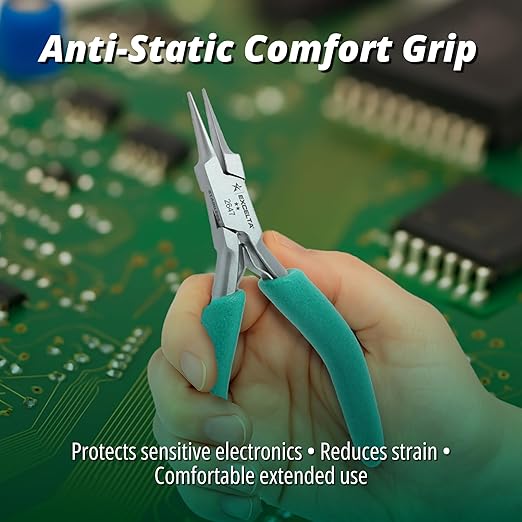 Excelta Precision Stainless Steel Needle Nose Pliers, 4.75 Inch, Cushioned Anti-Static Grip, Rust-Resistant, For Jewelry Making, Electronics Repair, Model Building, Beading, and Detailed Craft Work